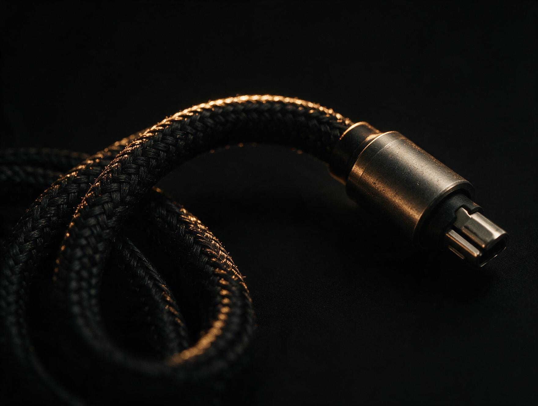 Close-up of a braided controller cable